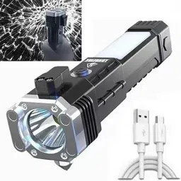 Rechargeable Hammer Torch LED Flashlight & Emergency Glass Breaker 5 modes P4 Torch-image-14
