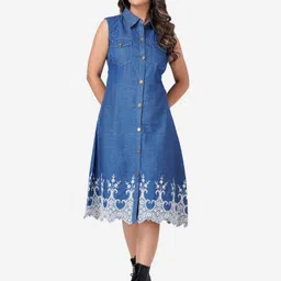 hi fashion Women A-line Blue, White Below Knee Dress-picture-33