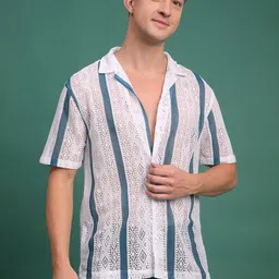 voroxy Men Regular Fit Striped Lapel Collar Casual Shirt-picture-20