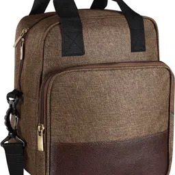 Khakhi-Chocolate Faux Leather & PVC with Detachable strap Tiffin bag PE-TB15 Lunch Bag-image-1