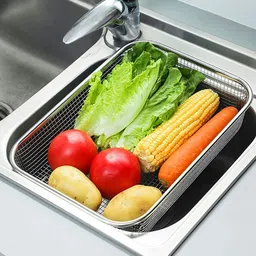 ramya beauty care Containers Kitchen Rack Stainless Steel Dish Rack Drain Basket with Drip TrayBig 30 * 20 * 6 CM Steel-picture-15