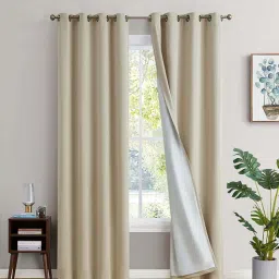 bfam Solid (Pack of 2) 8 Ft Blackout Eyelet Polyester Door Curtain (Beige )-picture-18