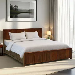 woodsworth from pepperfry Almere Mango Wood King Size Bed In Tubbaq Finish With Hydraulic Storage image 1