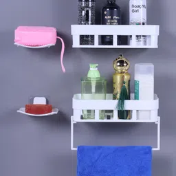 brizinger (2 Bathroom Shelves +2 Soap Dish) Home Bathroom & Kitchen Fittings Accessories Plastic Wall Shelf-picture-24