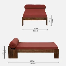 woodsworth from pepperfry Baarn Mango Wood Day Bed With Mattress In Rustic Teak Finish image 2