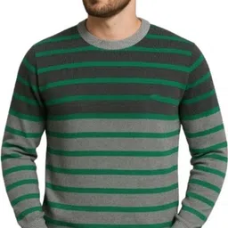 metronaut Men Striped Round Neck Green Sweater-picture-19