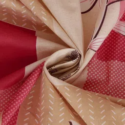 KLOTTHE Red & Beige Floral Pure Cotton 400 TC Double Bedsheet With 2 Pillow Covers image 3
