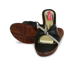 Glitzy Galz Black Embellished High-Top Wedge Sandals with Bows image 2