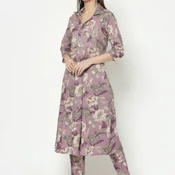 KALINI Floral Printed Regular Pure Cotton Kurta With Trousers image 3