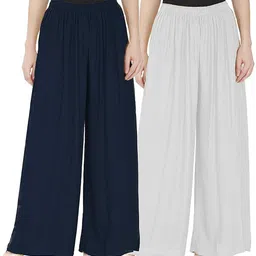 cloud star Pack of 2 Women Regular Fit Blue, White Viscose Rayon Trousers-picture-17