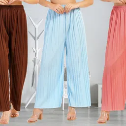 irha Pack of 3 Women Regular Fit Multicolor Viscose Rayon Trousers-picture-37