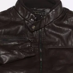 the indian garage co Textured Biker Jacket with Mock Collar image 5