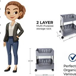 apexmax Multi-Purpose Plastic Storage Organizer 2-Tier Rack with Wheel Bathroom & Office Plastic Kitchen Trolley image 3