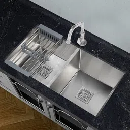HANDMADE Premium Quality Kitchen Sink With Waste Coupling 45 X 20 X 10 Inch Double Bowl_Silver Vessel Sink-image-10