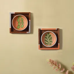 AAKRITI ART CREATIONS Black 2-Pieces Nature's Leaf Terracotta Printed Wall Art-picture-19