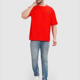 Polo Plus Men Coolmax Embroidered Solid Oversized Drop Shoulder Cherry Red T-shirt image 5