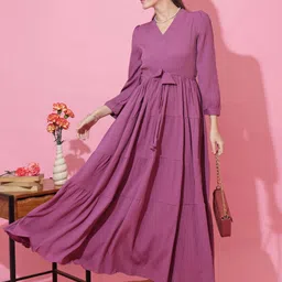 sheetal associates Women Fit and Flare Purple Maxi/Full Length Dress-picture-14