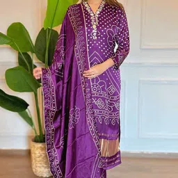 beautybeastbliss Women Chiffon Kurta Pant Dupatta Set-picture-28