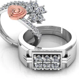 miss highness Zircon Diamond Couple Adjustable Combo Rings Set – Luxury Gift for Men & Women, Sterling Silver Cubic Zirconia Rhodium Plated Ring Set image 1