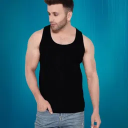 treasure look Men Solid Black Polyester Vest FoR Casual and GYM. Men Reversible Vest image 1