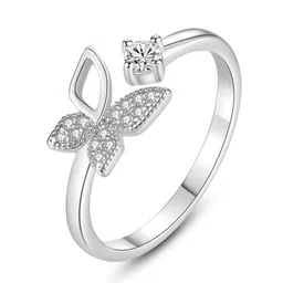 myki Beautifully Crafted Hollow Wing Butterfly Cubic Adjustable for Women & Girls Stainless Steel Swarovski Zirconia Sterling Silver Plated Ring image 2
