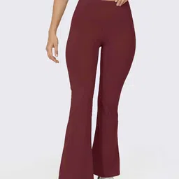 blissclub Ultimate Flare Pants, Lite - Regular Women Regular Fit Brown Cotton Blend Trousers image 2