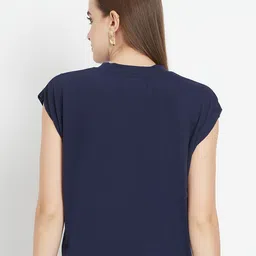 iki chic Women Navy Blue Typography Printed Extended Sleeves Boxy Crop T-Shirt image 5