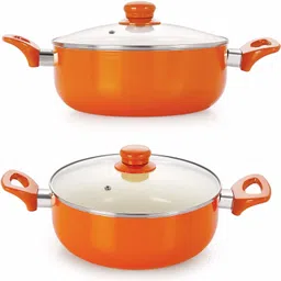Induction Base Aluminium Cookware Set, 2-Pieces, Orange Pack of 2 Cook and Serve Casserole Set-image-45
