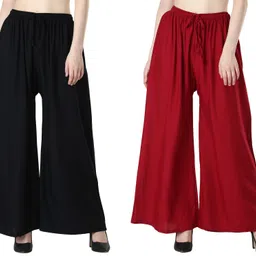 mensimpression Pack of 2 Women Relaxed Black, Maroon Viscose Rayon Trousers-picture-18