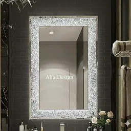 alfa design Rectangular LED Mirror 24x18 Inch | Frontlit, Diamond Design, 3 Color Modes Bathroom Mirror image 5
