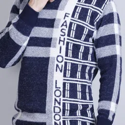 ewools Men Checkered Round Neck Dark Blue Sweater-picture-25