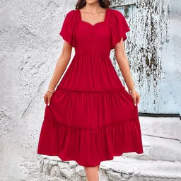 metronaut Women Fit and Flare Red Midi/Calf Length Dress image 1