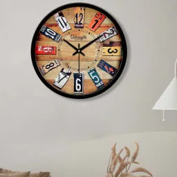 Distress Round Multicolour Plastic Wall Clock-image-95
