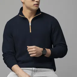 tripr Men Solid High Neck Blue Sweater image 1