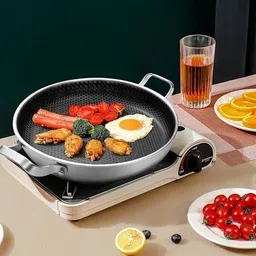 samusagya Honeycomb Coating Non-Stick Pan Stainless Steel Egg Frying Pan Thicken Cooking Tawa 34 cm diameter image 5