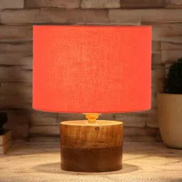 Orange Shade Table Lamp With Wood Base By New Era-picture-13