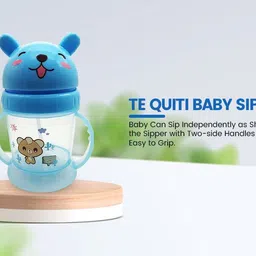 te quiti cartoon printed kids sipper cups cum water bottle with handle (Blue) image 2