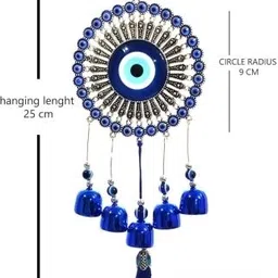 divine creations 5-Bell Evil Eye Wind Chime - Classic Design Hanging Ornament for Balcony Decorative Showpiece - 30 cm image 2