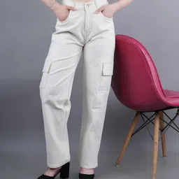 white leapard Women Loose Fit Mid Rise Beige Jeans-picture-26