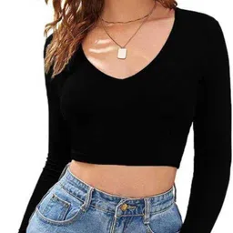 maheshvi Casual Regular Sleeves Solid Women Black Top image 1