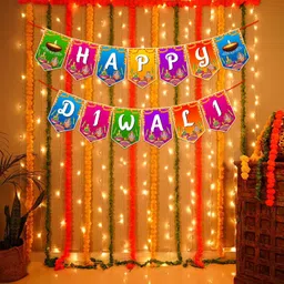 zyozique Multicolor Diwali Decorations Kit - Diwali Banner And Rice Light (Pack Of 2)-picture-41