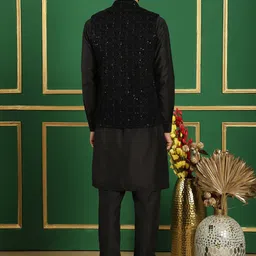 Jompers Mandarin Collar Velvet Straight Kurta & Pyjama With Nehru Jacket image 5