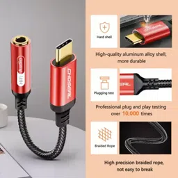 CHOSEAL Red Usb Type C To 3.5 Mm Audio Jack Connector With Hi-Res Dac Headphone Converter Phone Converter image 3