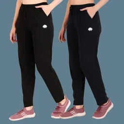 gaa Pack of 2 Women Solid Black, Dark Blue Track Pants-picture-38