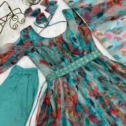 grishu collection Floral Print Anarkali Kurta, Bottom & Dupatta Set image 5