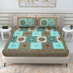 patricko Green Traditional 144 TC Cotton Double Queen Bedsheet With 2 Pillow Covers-picture-10