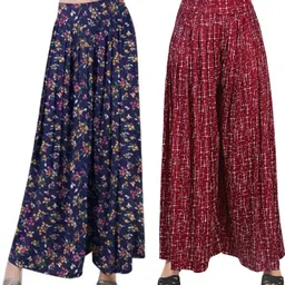fashion bazaar Pack of 2 Women Flared Dark Blue, Maroon Lycra Blend Trousers-picture-27