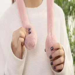 ablue clipper Pink Funny Moving Ears Air Pump Earmuff for Girls/Women Winter Cute Furr Design Ear Muff image 2