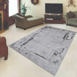 apco Grey Abstract Polypropylene 5 ft x 7 ft Machine Made Carpet image 1