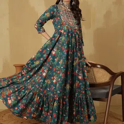 glam roots Embroidered Pure Cotton Stitched Anarkali Gown image 1